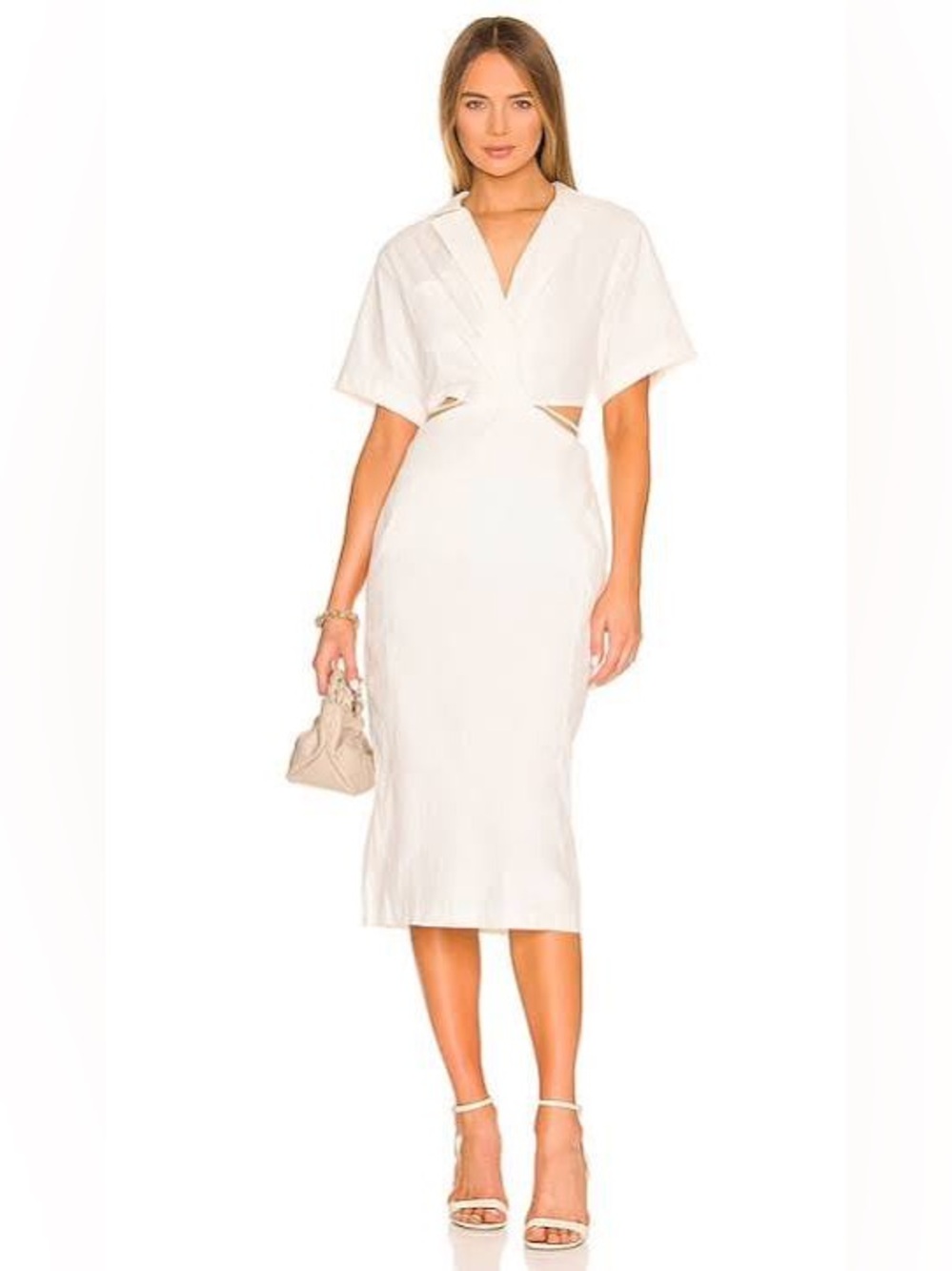 ASTR the Label Corsica White Cutout Midi Dress Collared Old Money Coastal S